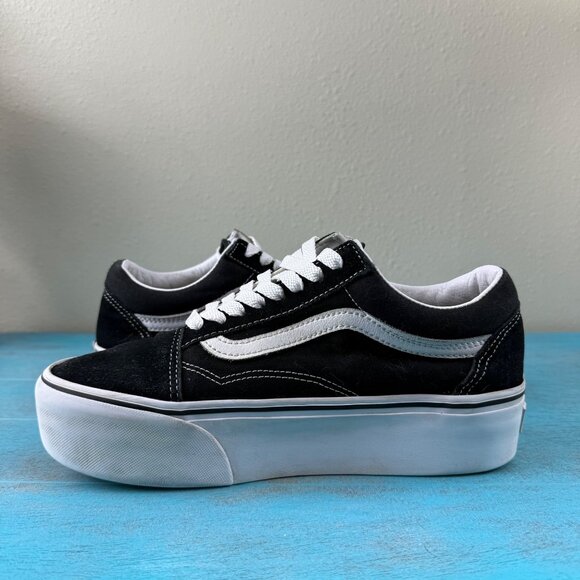 VANS Old Skool Stackform Black White Floral Embroidery Women's Size 8.5 - Picture 7 of 10